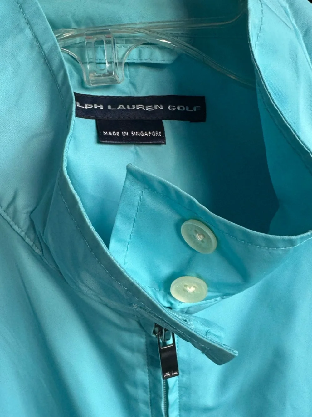 Ralph Lauren Golf Jacket women light blue/aqua full-zip mock neck button collar